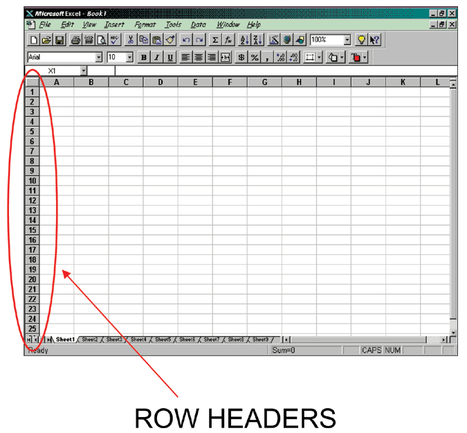 This is what Microsoft Excel row headers look like